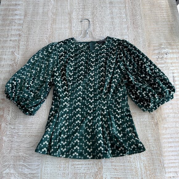 Gracia Womens Floral Velvet Peplum Short Sleeves Top/Blouse/Shirt Size Small - Picture 4 of 11